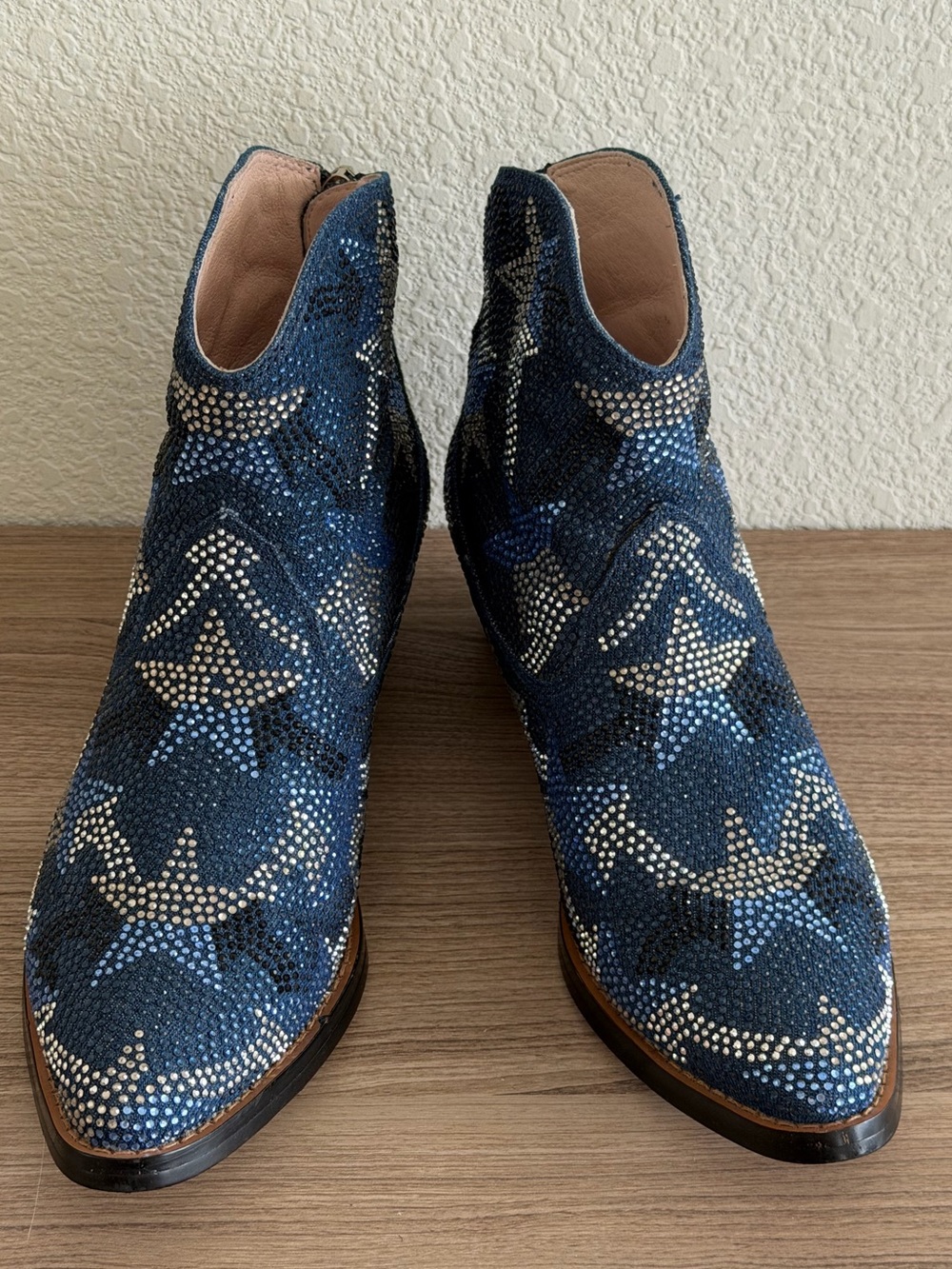 Lola Cruz Blue Star Crystal Embellished Western Ankle Boots Statement Booties 38 - Picture 3 of 14